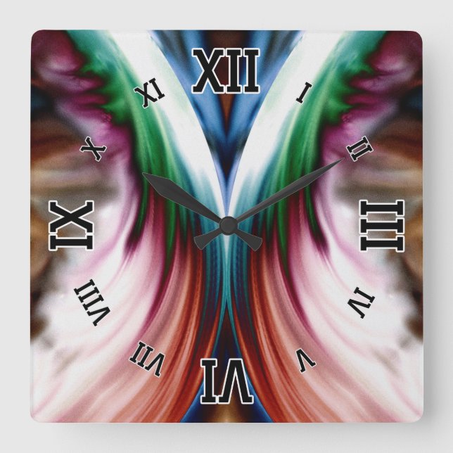 Horloge Carrée Miroir à neige dorée arc-en-ciel (Recto)