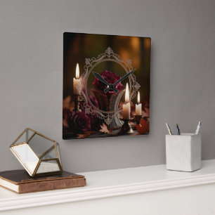 Horloge Carrée Miroir victorien orange Rose violet lumière