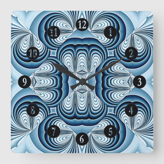 Horloge Carrée Miroirs Abstraits bleus (Recto)