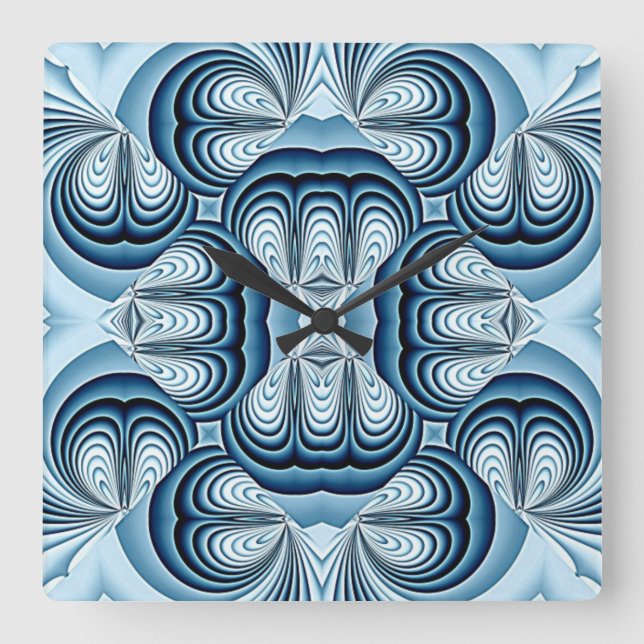 Horloge Carrée Miroirs Abstraits bleus (Recto)