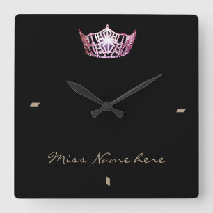 Horloge Carrée Miss America style Couronne rose