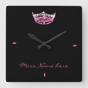 Horloge Carrée Miss America style Couronne rose