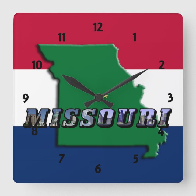 Horloge Carrée Missouri Map, Text and State Flag Clock (Recto)