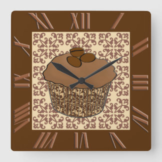 Horloge Carrée Mocha / Café Frosted Cupcake, Arrière - plan dente