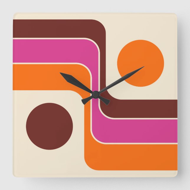 Horloge Carrée Mod 1970s Retro Style Geometric Design (Recto)