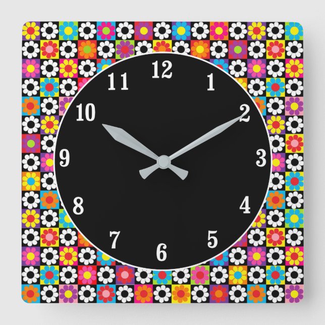 Horloge Carrée Mod Flower Power (Recto)