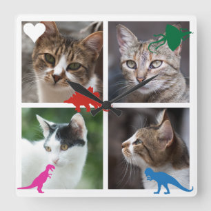 Horloge Carrée Modèle 4 Photo Collage Ensemble de jouets dinosaur