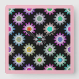 HORLOGE CARRÉE MODÈLE FLORAL COLORÉ