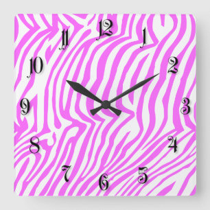 Horloge Carrée Modèle zèbre rose néon
