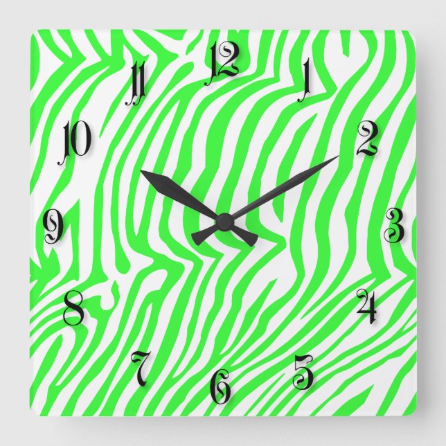 Horloge Carrée Modèle zèbre vert néon couleur (Recto)