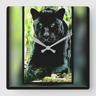 Horloge Carrée Modèles Big Cat : Panthère noire teintée verte
