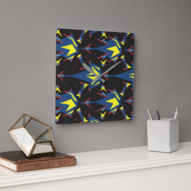 Horloge Carrée Modern abstract geometric digital pattern 57 (Bureau)