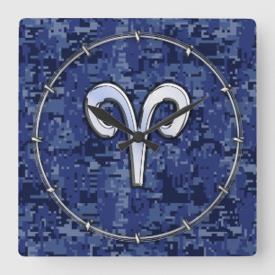 Horloge Carrée Modern Aries Zodiac Symbol Navy Blue Digital Camo