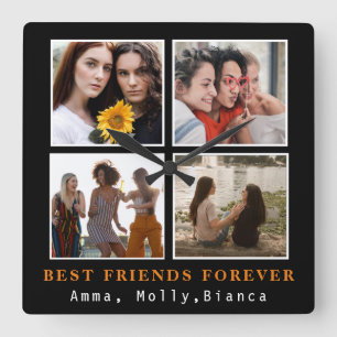Horloge Carrée Modern Best Friends Forever Photo Collage Bestie