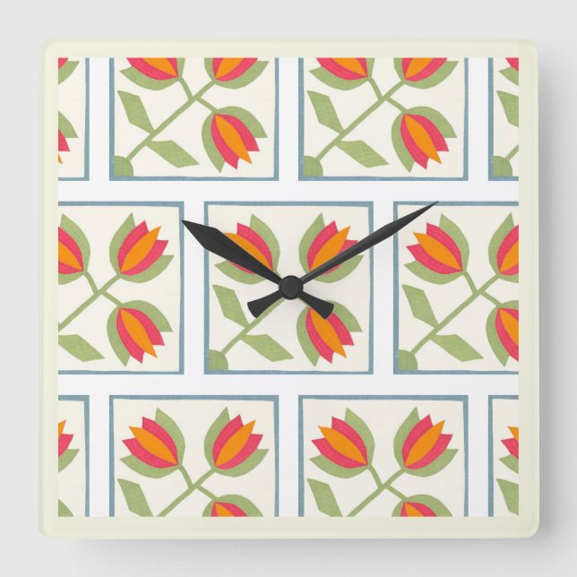 Horloge Carrée Modern Decorative Flowers Pattern (Recto)