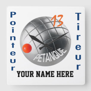 Horloge Carrée Modern distinctive petanque design personalizable
