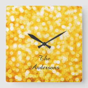 Horloge Carrée Modern Gold Bokeh Wall Clock