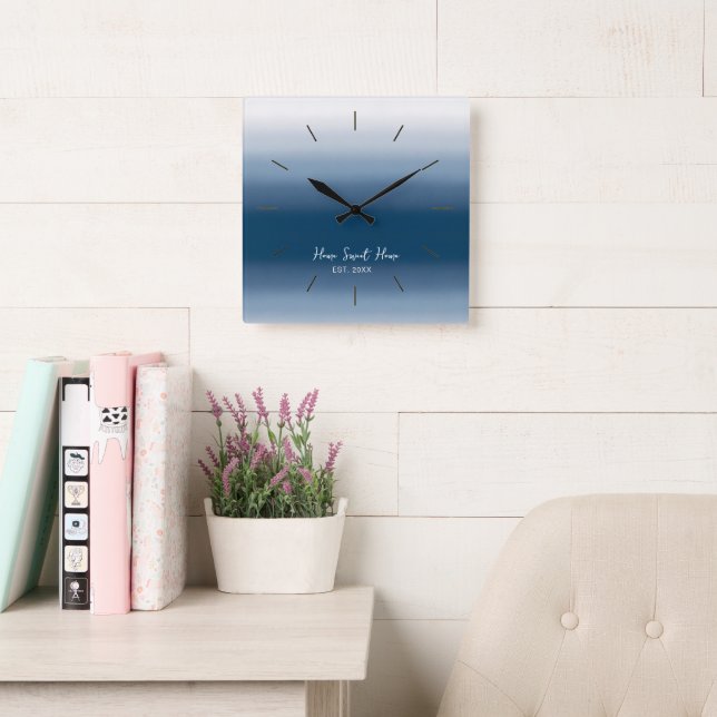 Horloge Carrée Modern Gradient Wall Clock - Home Sweet Home  (Salle de lecture)
