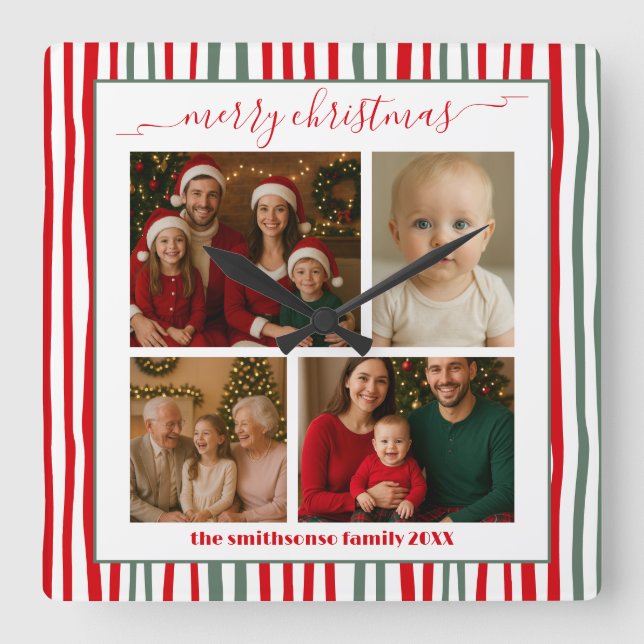 Horloge Carrée Modern Minimal family Photo merry Christmas (Recto)