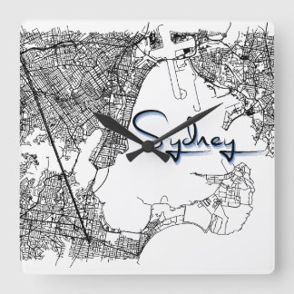 Horloge Carrée Modern Sydney City Street Map Wall Clock