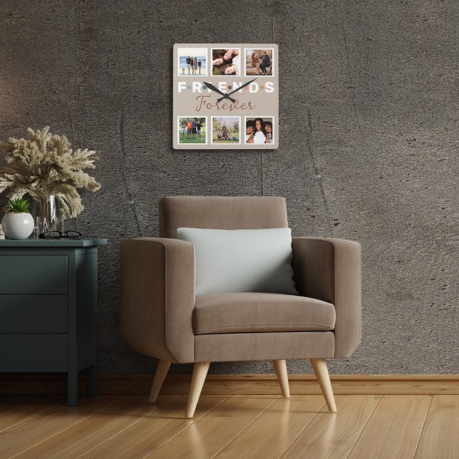 Horloge Carrée Moderne Beige Friends Forever timbre style P (Créateur téléchargé)