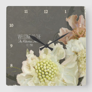 Horloge Carrée Moderne Contemporain Pincushion Fleurs