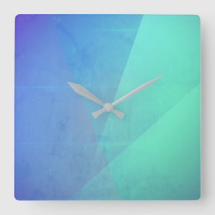 Horloge Carrée Moderne dégradé géométrique bleu aqua et turquoise