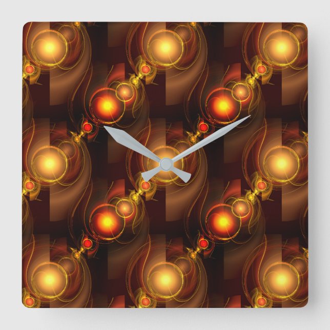 Horloge Carrée Moderne élégante abstraction bohème dorée motif ar (Recto)