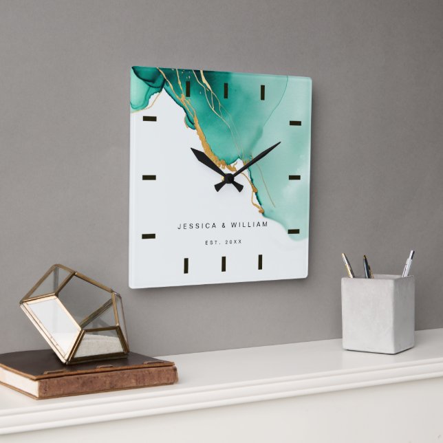 Horloge Carrée Moderne Emerald Beach Mariage Anniversaire Keepsak (Bureau)