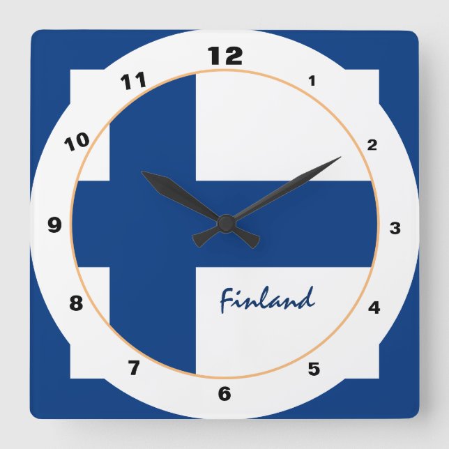Horloge Carrée Moderne Finlande, Drapeau finlandais tendance Mais (Recto)