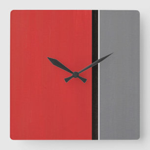 Horloge Carrée Moderne gris rouge