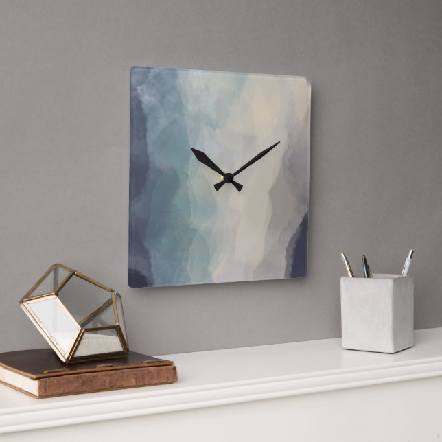 Horloge Carrée Moderne Pastel Blue Joli Motif Abstrait (Bureau)