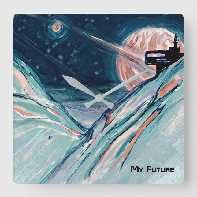 Horloge Carrée Mon futur chez soi dans l'espace (Recto)