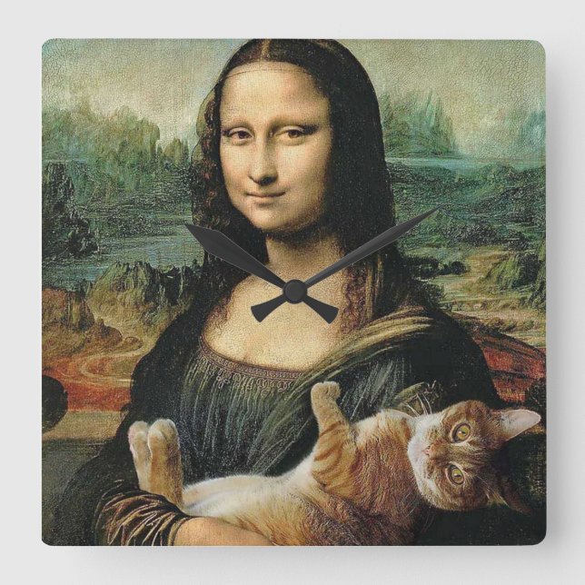 Horloge Carrée Mona Lisa et le chat Leonardo da Vinci (Recto)