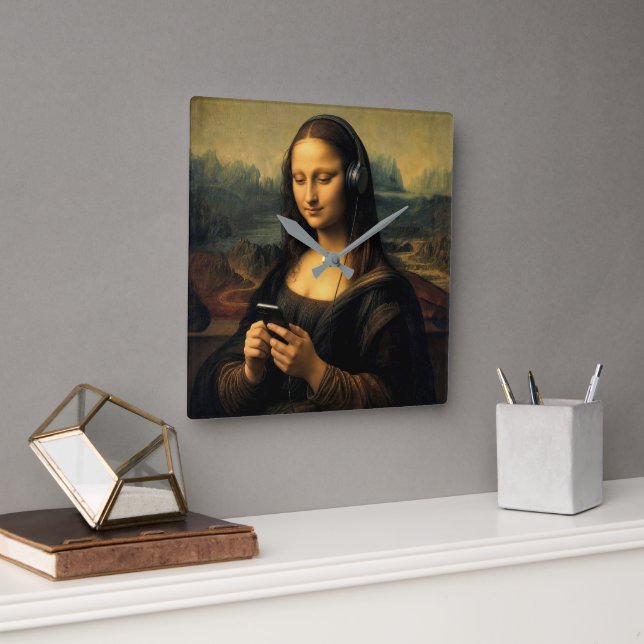 Horloge Carrée Mona Lisa moderne avec smartphone (Bureau)