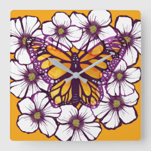 Horloge Carrée Monarque papillon floral