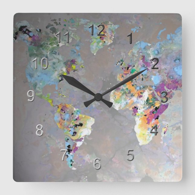 Horloge Carrée Monde coloré (Recto)