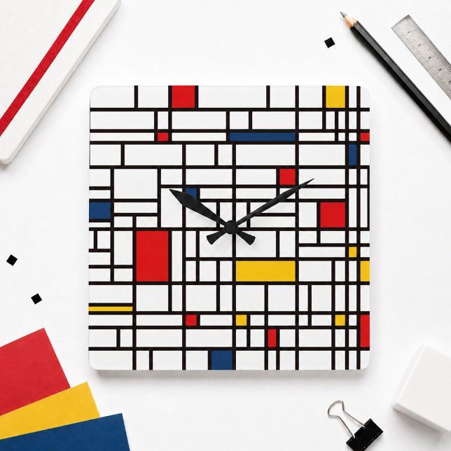 Horloge Carrée Mondrian De Stijl (Créateur téléchargé)