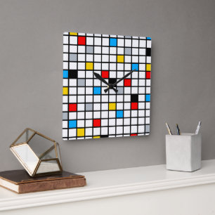 Horloge Carrée Mondrian géométrique Composition minimaliste moder