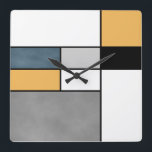 Horloge Carrée Mondrian inspiré<br><div class="desc">Abstract modern with colorful (navy blue,  grey,  black,  yellow,  white) rectangles dans Mondrian on white background</div>