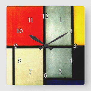 Horloge Carrée Mondrian - Tableau 3, célèbre oeuvre abstraite,