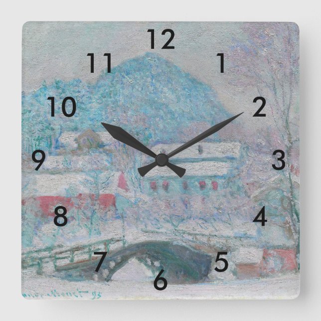 Horloge Carrée Monet - Norvège, Village de Sandviken dans la neig (Recto)