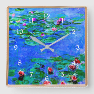 Horloge Carrée Monet - Nymphéas (rouge), célèbre œuvre d'art