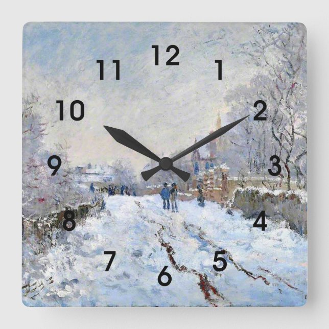 Horloge Carrée Monet - Paysage enneigé à Argenteuil (Recto)