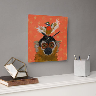 HORLOGE CARRÉE MONKEY & OISEAU