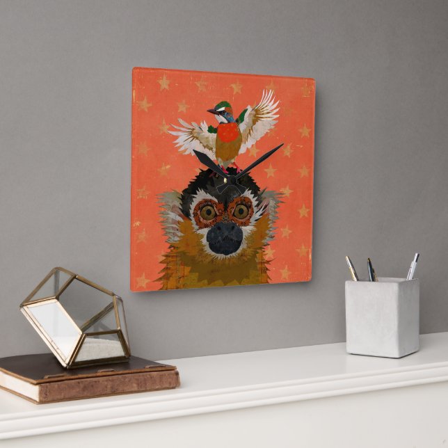 HORLOGE CARRÉE MONKEY & OISEAU (Bureau)