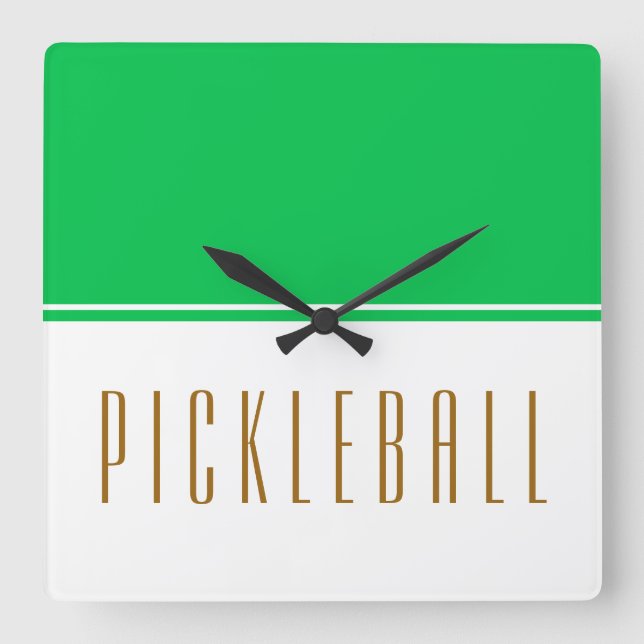 Horloge Carrée Monnaie verte Couleur blanche bloc PICKLEBALL Text (Recto)