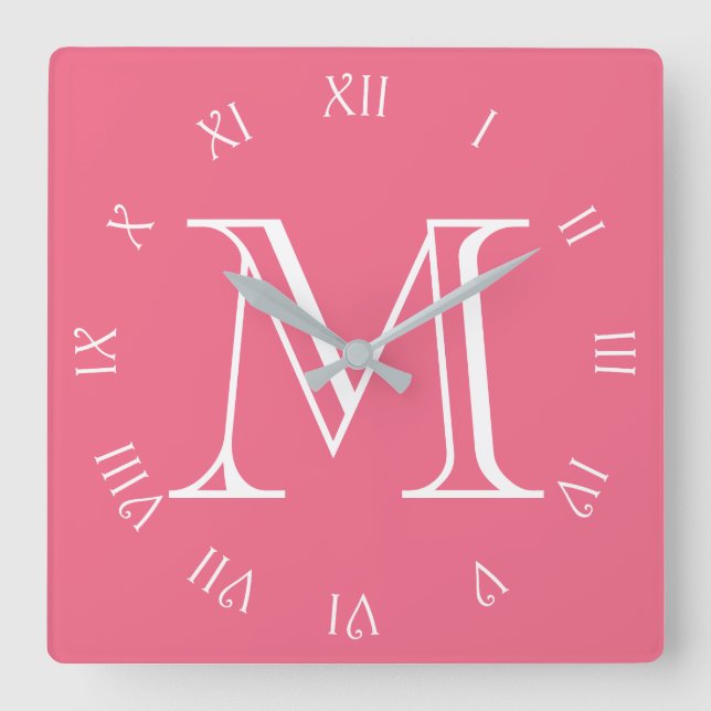 Horloge Carrée Monogram White Script Roman Numbers (Recto)