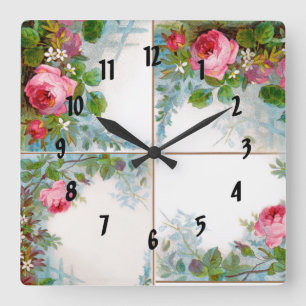 HORLOGE CARRÉE MONOGRAME DE ROSES ET DE JASMINE