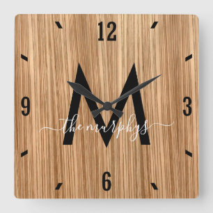 Horloge Carrée monograme de Rustic Barnwood Farmhouse